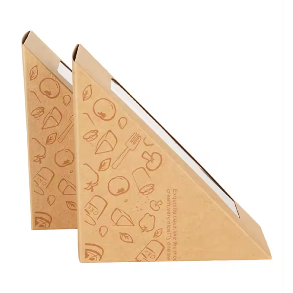 Custom Takeaway Lunch Sandwich Kraft Paper Box Food Grade Paperboard Sandwich Wedge Packaging Boxes with Window