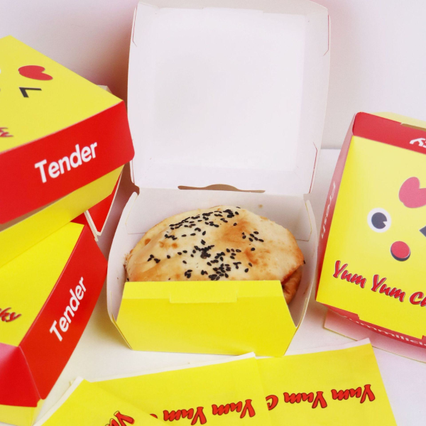 Custom Disposable Food Grade Cardboard Burger Takeaway Packaging Kraft Paper Clamshell Burger Box