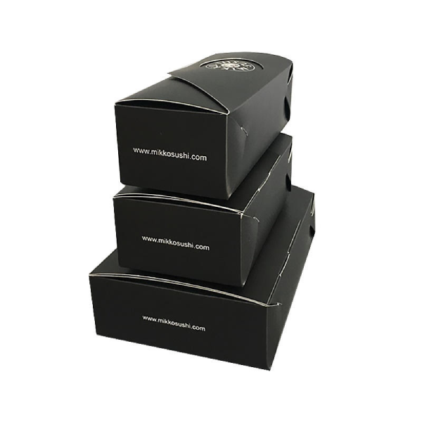 Custom Design Logo Printed Hot Selling Black Paper Sushi Box Takeaway Catering Foldable White Cardboard Packaging Food Box