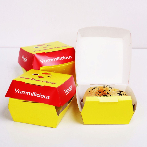 Custom Disposable Food Grade Cardboard Burger Takeaway Packaging Kraft Paper Clamshell Burger Box
