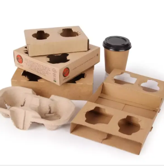 Wholesale Custom Pulp Disposable Cups Tray Cold Hot Drink Carrier Cup Cardboard Paper Holder For Coffee Shop