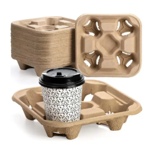 Wholesale Custom Pulp Disposable Cups Tray Cold Hot Drink Carrier Cup Cardboard Paper Holder For Coffee Shop