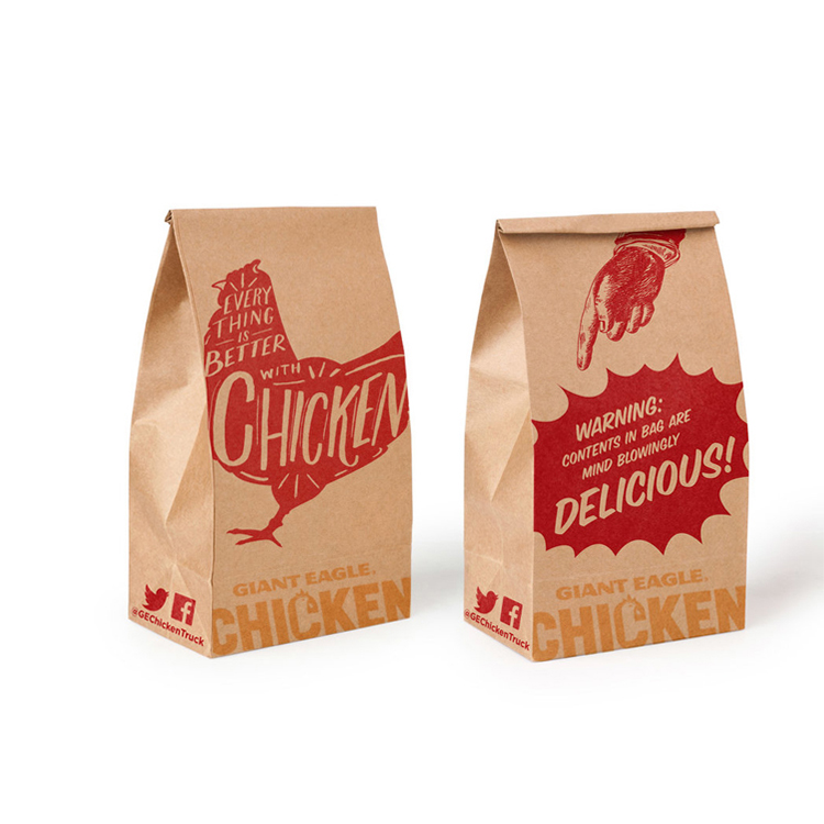 Kraft Paper Bags Custom Printed Logo Disposable Biodegradable Greaseproof Take Away SOS Brown Bags