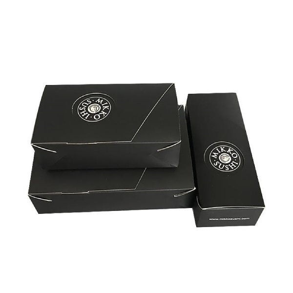 Custom Design Logo Printed Hot Selling Black Paper Sushi Box Takeaway Catering Foldable White Cardboard Packaging Food Box