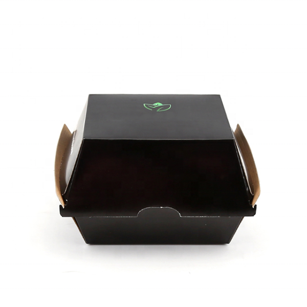 Custom Printed Biodegradable Disposable Corrugated Kraft Burger Box Packaging Black With Logo Hamburger Packaging Paper Box