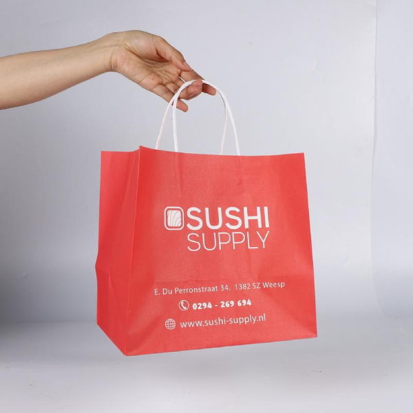 Custom Logo Printed Biodegradable Food Sushi To Go Takeaway Recyclable Kraft Paper Bag With Your Logo