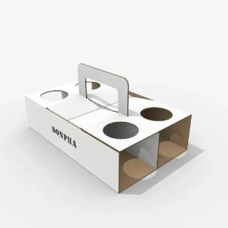 Customized Takeaway Hot Drink Kraft Paper Cup Carrier With Handle Disposable Bubble Tea Coffee To Go Cup Holder