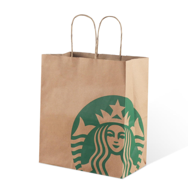 Custom Logo and Print Take Away Carry Out Bag Restaurant Fast Food Biodegradable Takeaway Kraft Paper Bag with Twisted Handle