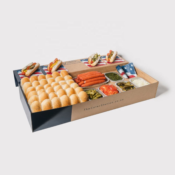 Custom Printed Logo Food Grade Cookie Box Snack Cake Picnic Dessert Box Catering Packaging Boxes With Divider Platter